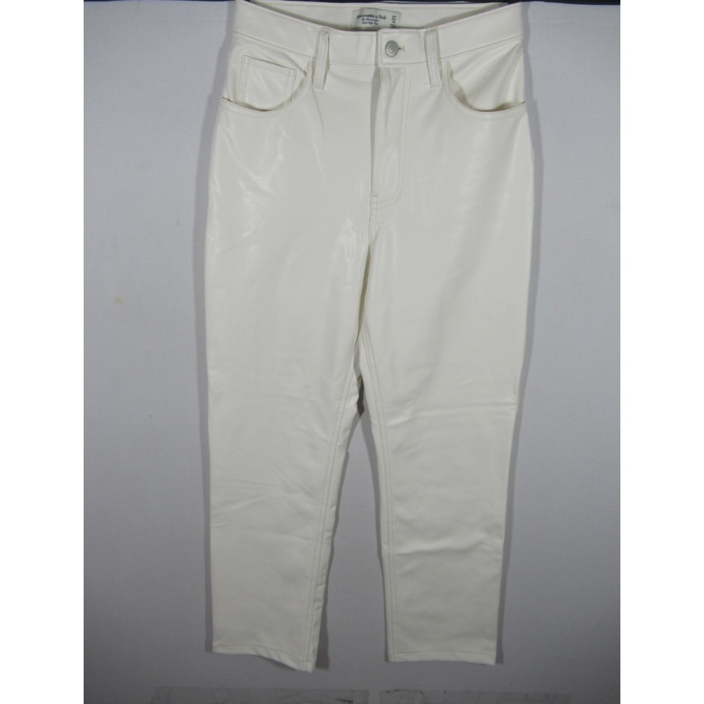 Abercrombie & Fitch Vegan Faux Leather Pants Women 27/4 Short White High Rise